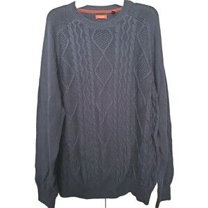 Izod 100% Cotton Men's Blue Cable-Knit Crew Neck Pullover Sweater Size XL VTG